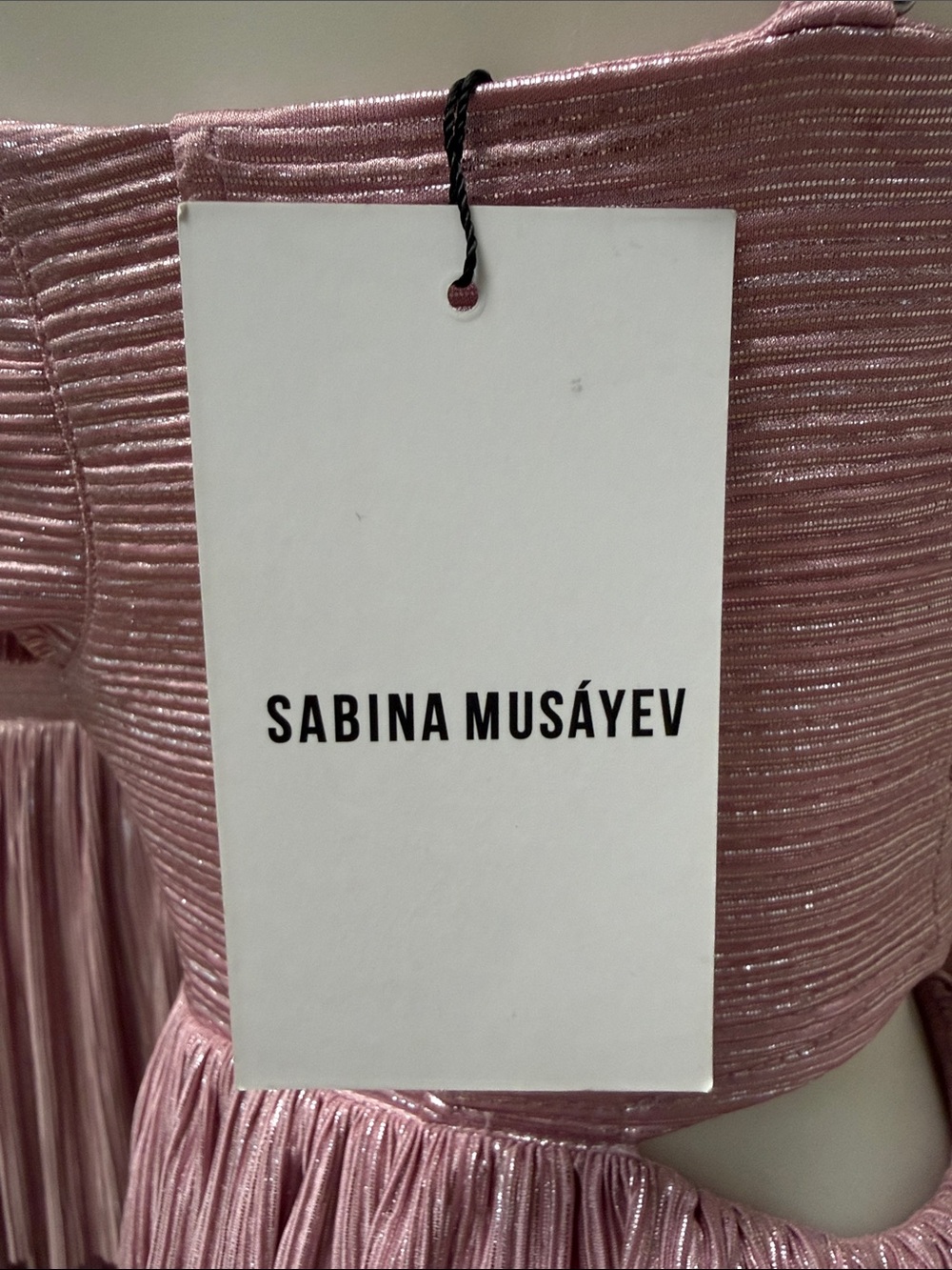NWT Sabina Musayev metallic pink Tiered Pleated lace back Bustier Maxi Dress S - Picture 4 of 12